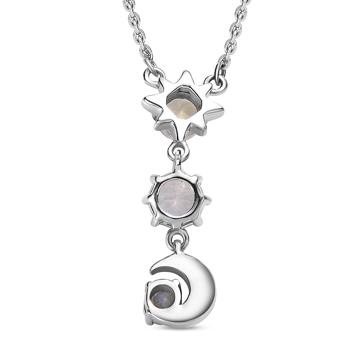 Premium Rainbow Moonstone Necklace (Size - 20) in Platinum Overlay Sterling Silver 1.84 Ct.