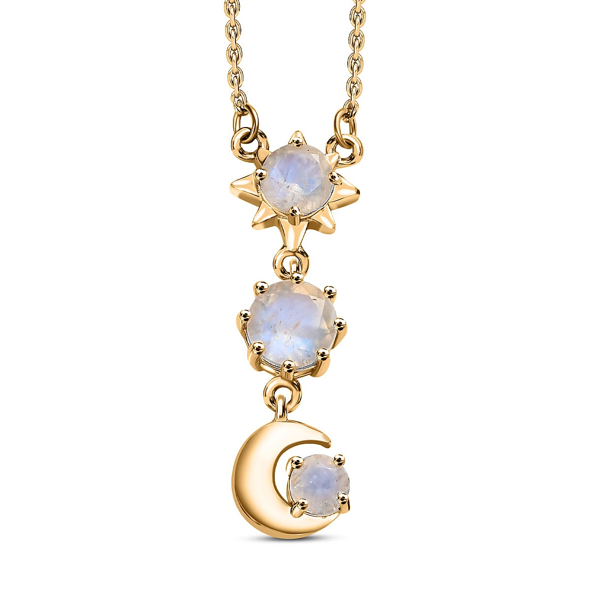 Premium Rainbow Moonstone Necklace (Size - 20) in 18K Yellow Gold Vermeil Plated Sterling Silver 1.84 Ct.