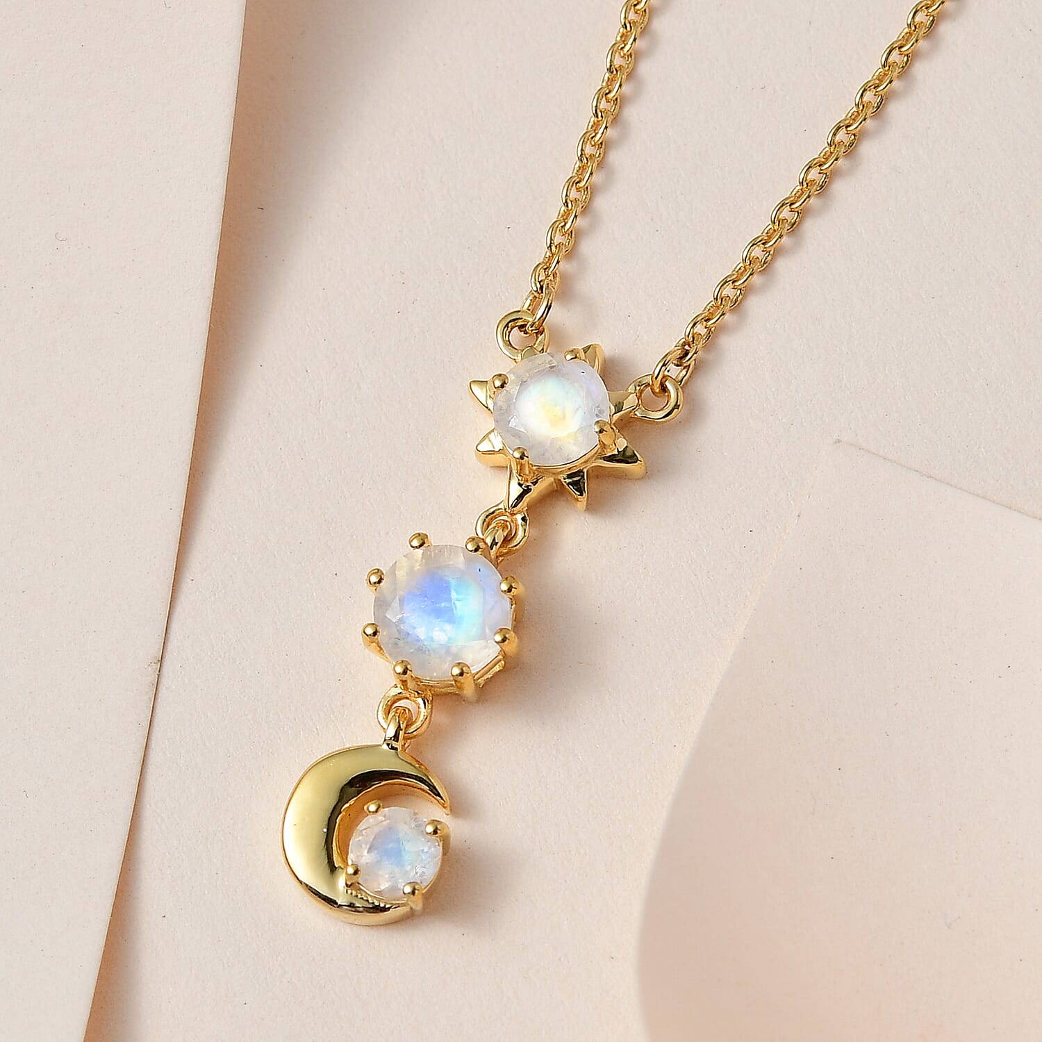 Premium Rainbow Moonstone Necklace (Size - 20) in 18K Yellow Gold Vermeil Plated Sterling Silver 1.84 Ct.