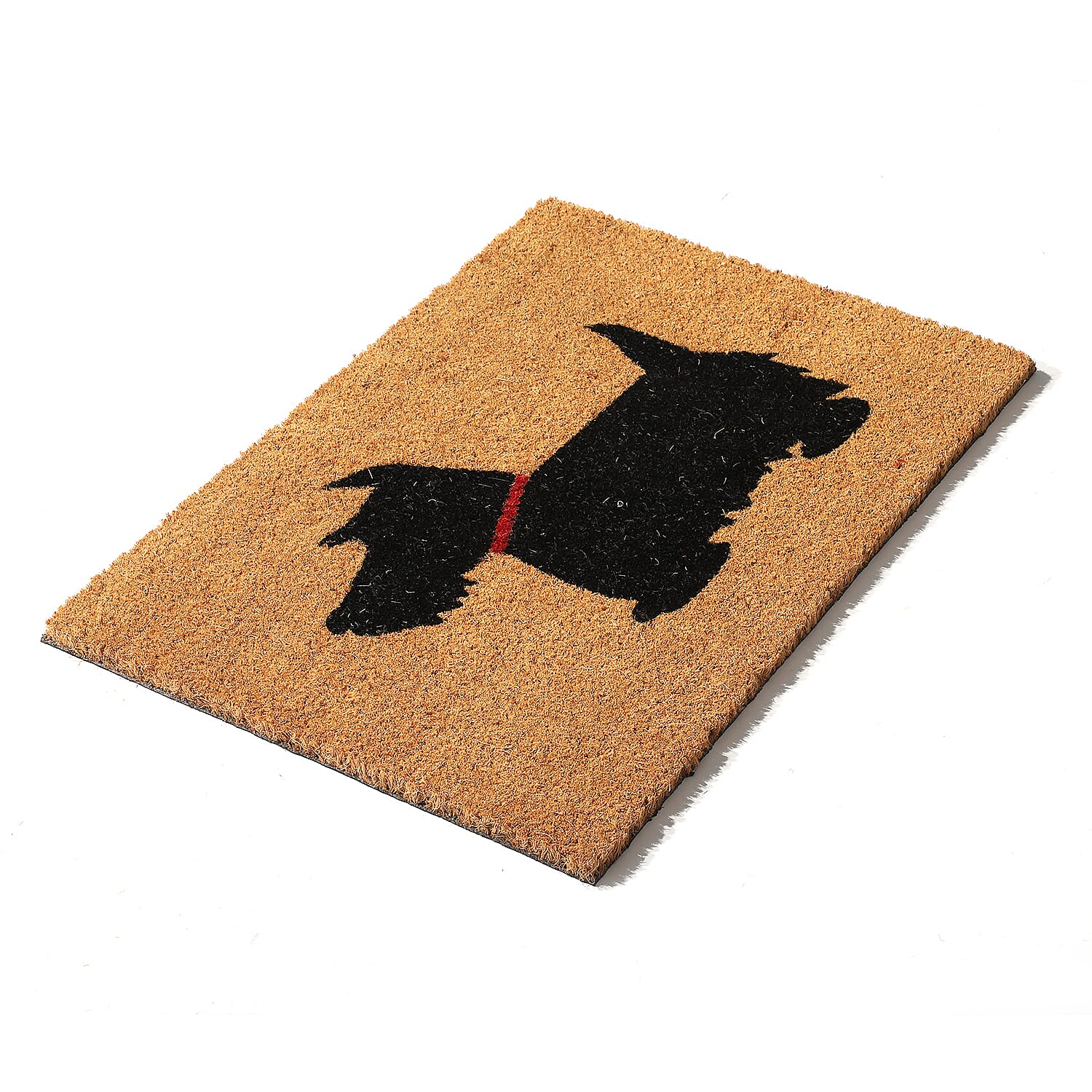 15mm Dog Design PVC Backed Coir Natural Printed Rug and Door Mat (Size 60x40 cm) - Brown & Black