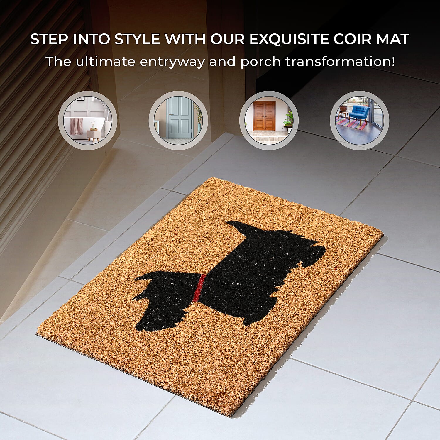 15mm Dog Design PVC Backed Coir Natural Printed Rug and Door Mat (Size 60x40 cm) - Brown & Black