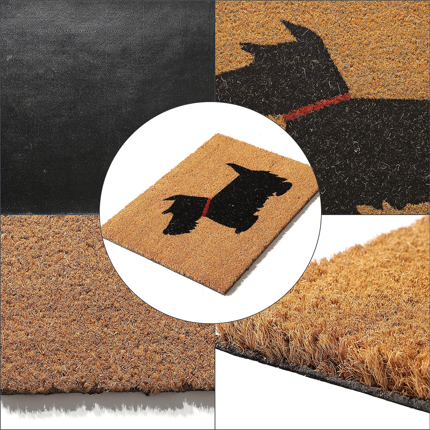 15mm Dog Design PVC Backed Coir Natural Printed Rug and Door Mat (Size 60x40 cm) - Brown & Black