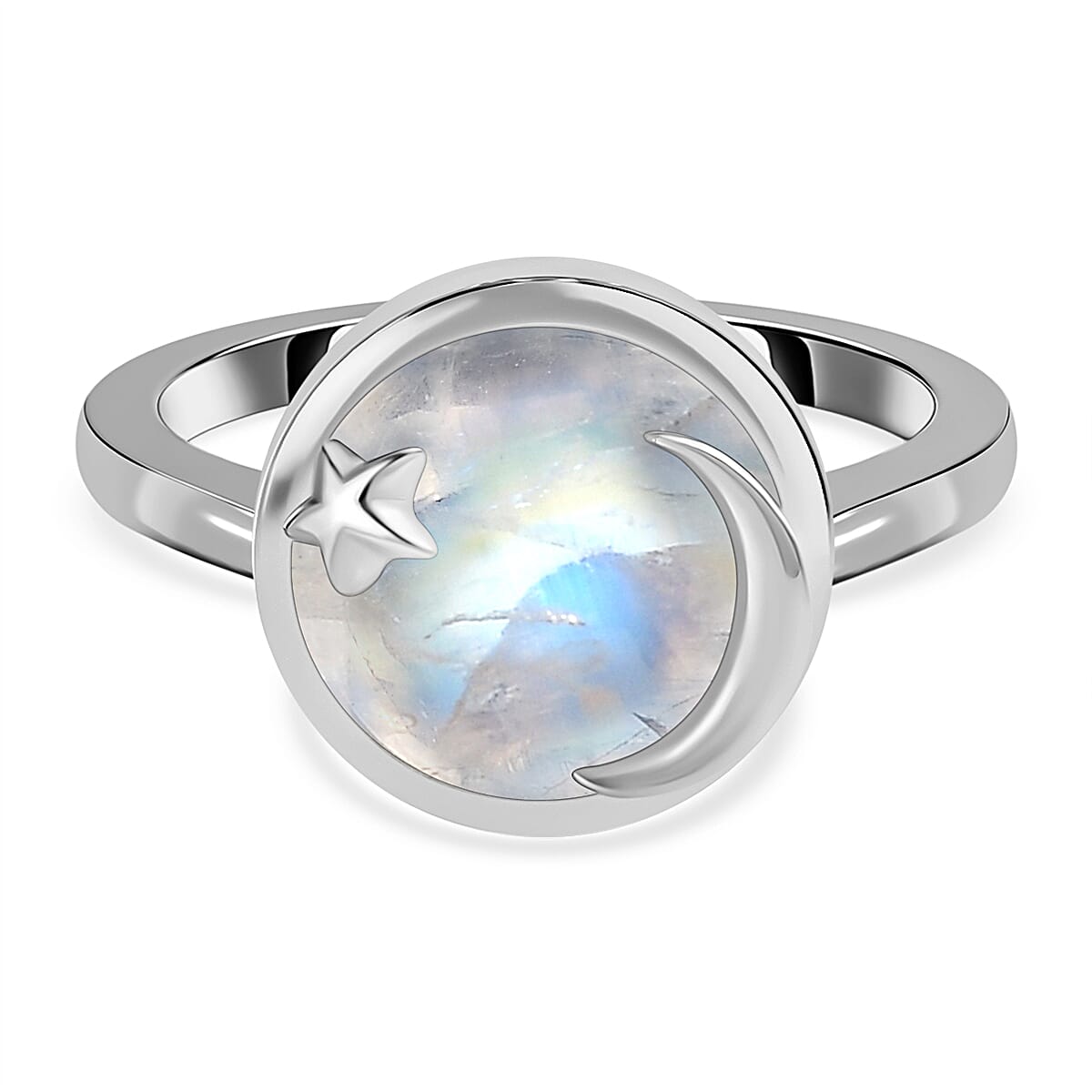 Premium Rainbow Moonstone Ring in Platinum Overlay Sterling Silver 4.60 Ct