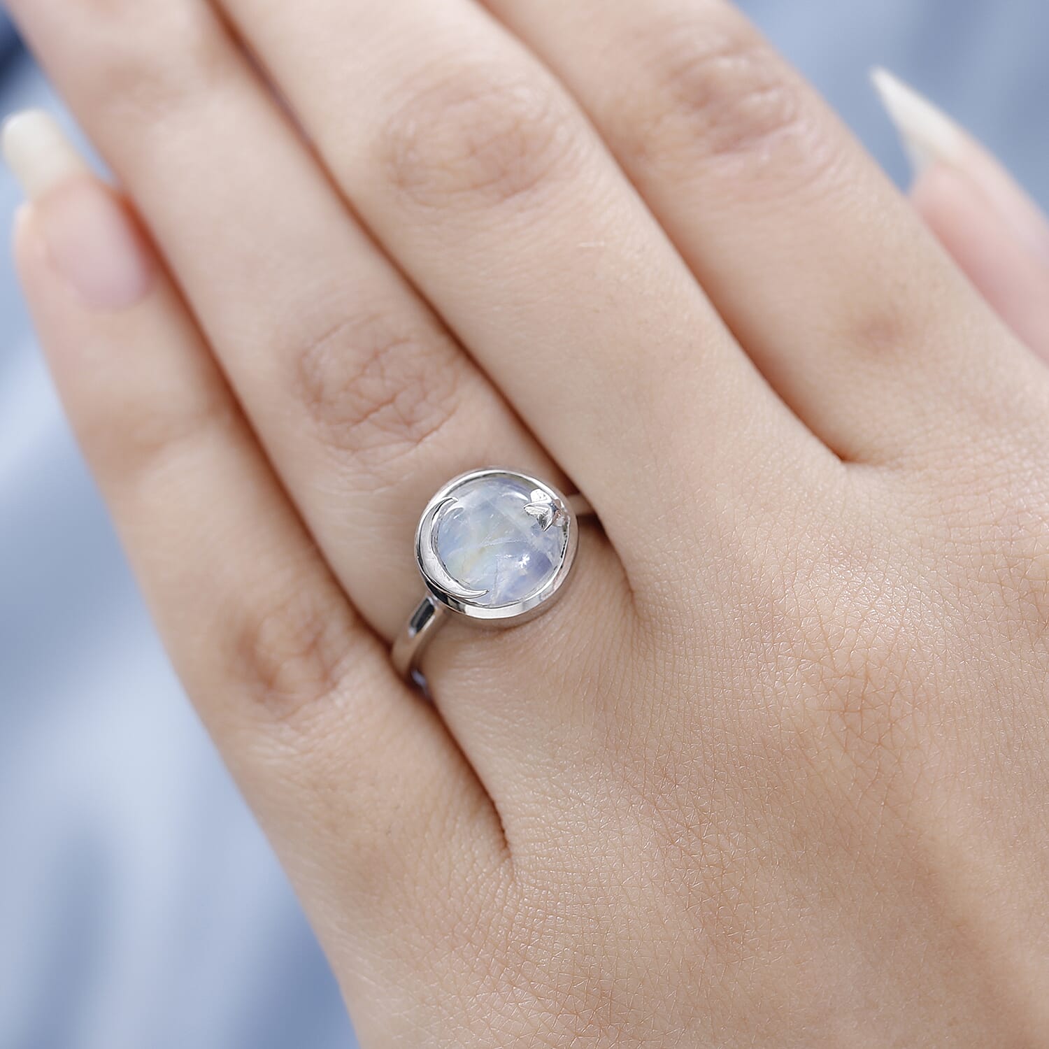 Premium Rainbow Moonstone Ring in Platinum Overlay Sterling Silver 4.60 Ct
