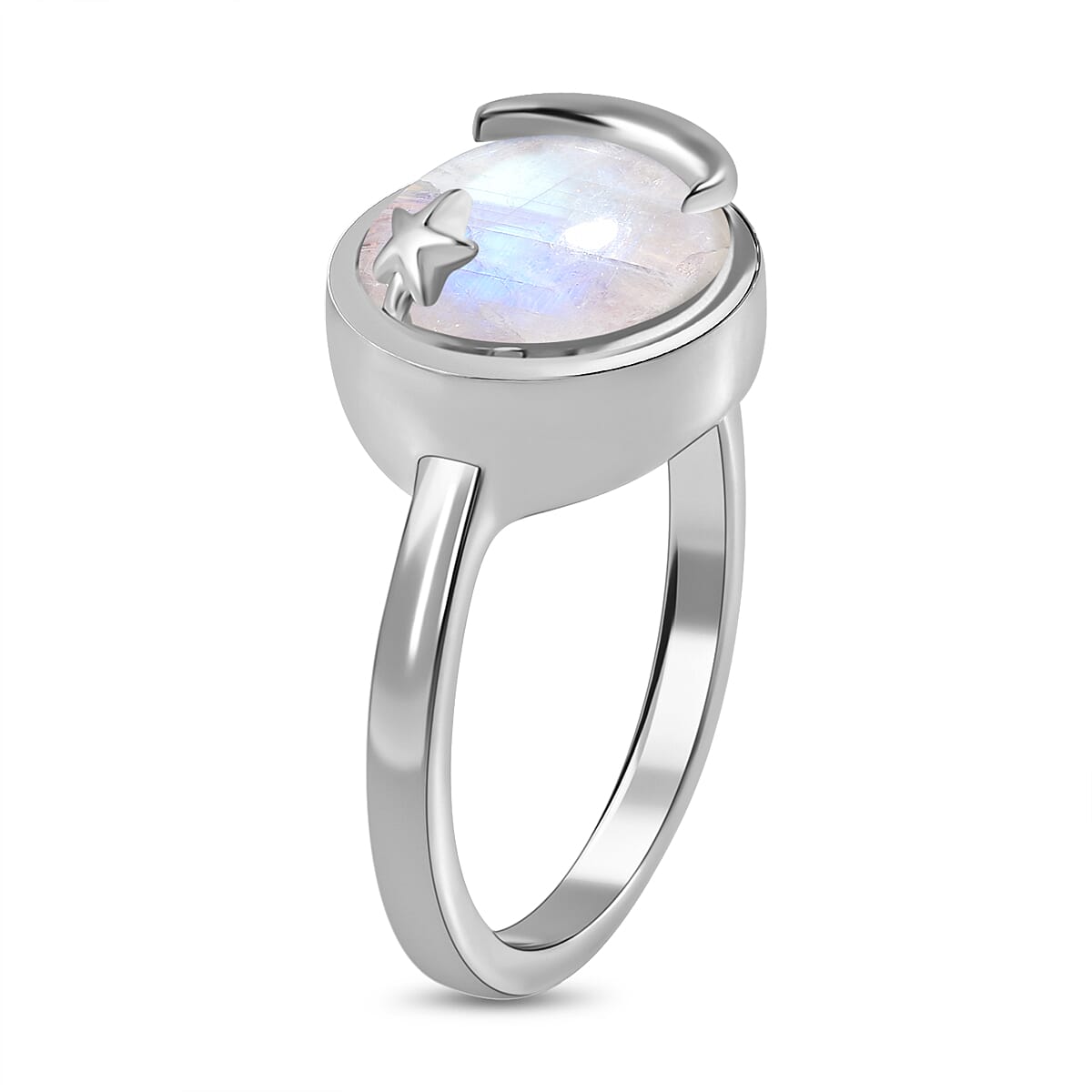 Premium Rainbow Moonstone Ring in Platinum Overlay Sterling Silver 4.60 Ct