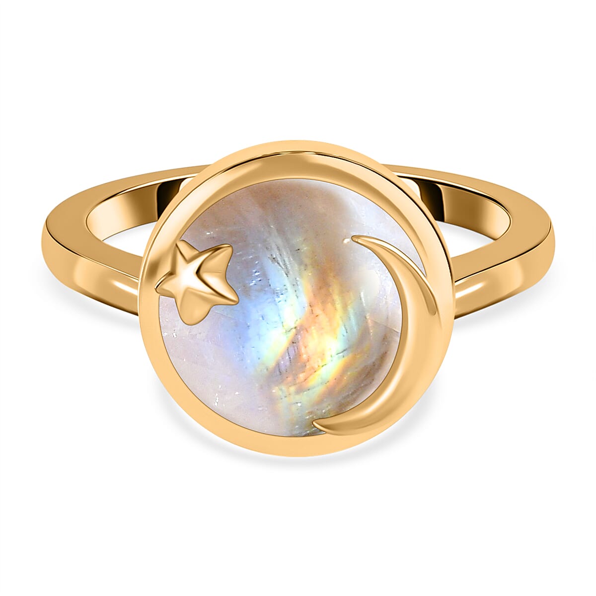 Premium Rainbow Moonstone Ring in Yellow Gold Vermeil Plated Sterling Silver 4.60 Ct