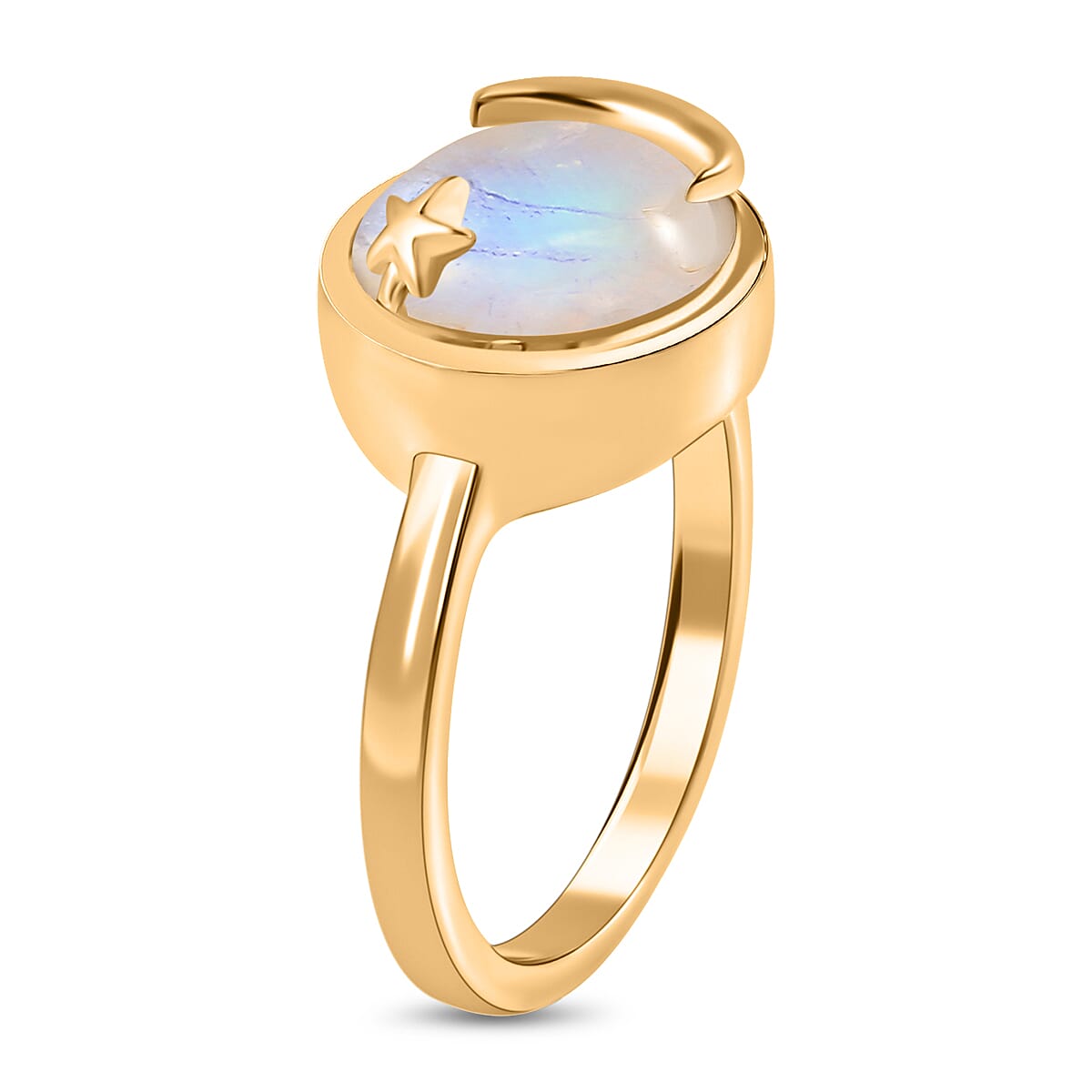 Premium Rainbow Moonstone Ring in Yellow Gold Vermeil Plated Sterling Silver 4.60 Ct