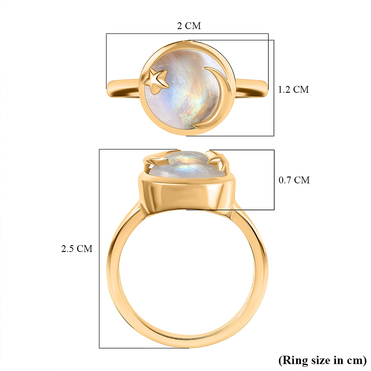 Premium Rainbow Moonstone Ring in Yellow Gold Vermeil Plated Sterling Silver 4.60 Ct