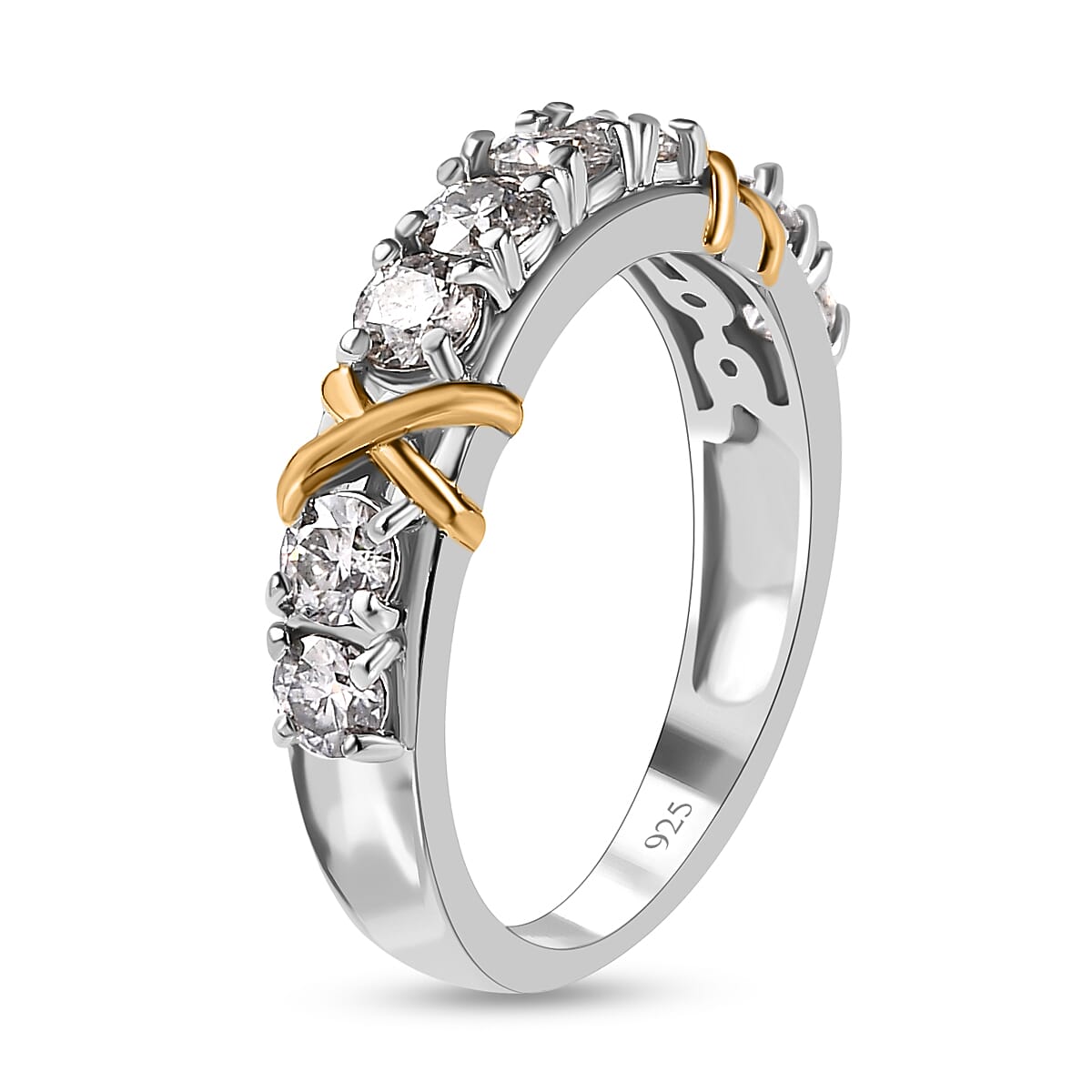 The Moissanite Kiss Band Ring in 18K Yellow Gold Vermeil and Platinum Plated Sterling Silver