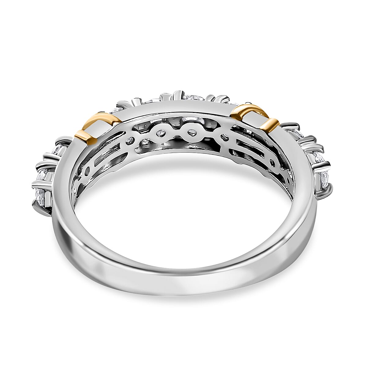 The Moissanite Kiss Band Ring in 18K Yellow Gold Vermeil and Platinum Plated Sterling Silver