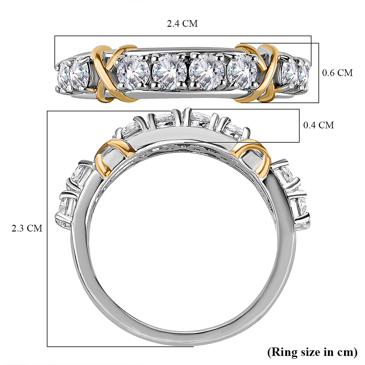 The Moissanite Kiss Band Ring in 18K Yellow Gold Vermeil and Platinum Plated Sterling Silver