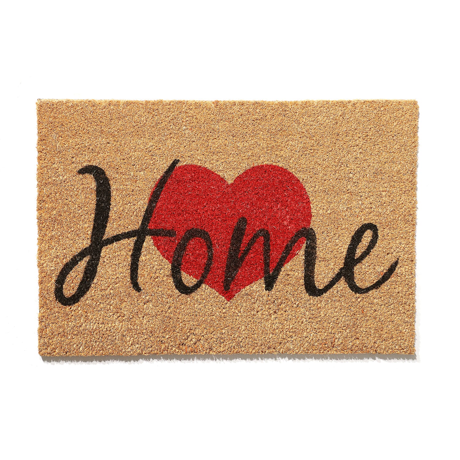 HOME with Heart Design Backed Coir Natural Printed Rug and Door Mat (Size 60x40 cm) - Brown, Red & Black