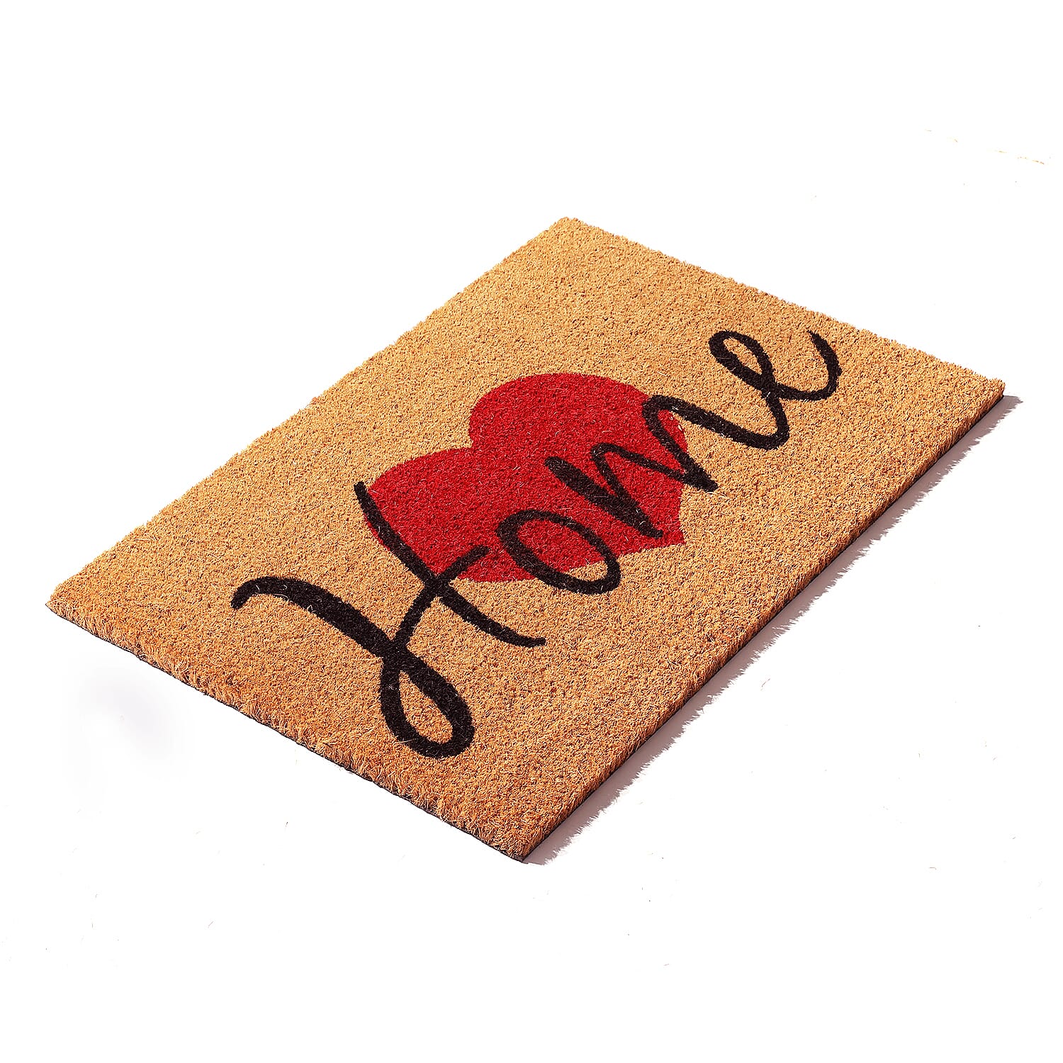 HOME with Heart Design Backed Coir Natural Printed Rug and Door Mat (Size 60x40 cm) - Brown, Red & Black