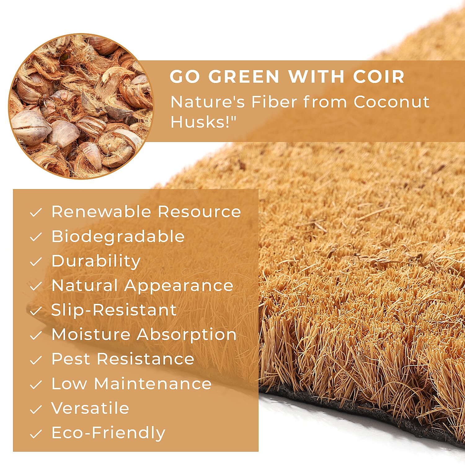 HOME with Heart Design Backed Coir Natural Printed Rug and Door Mat (Size 60x40 cm) - Brown, Red & Black