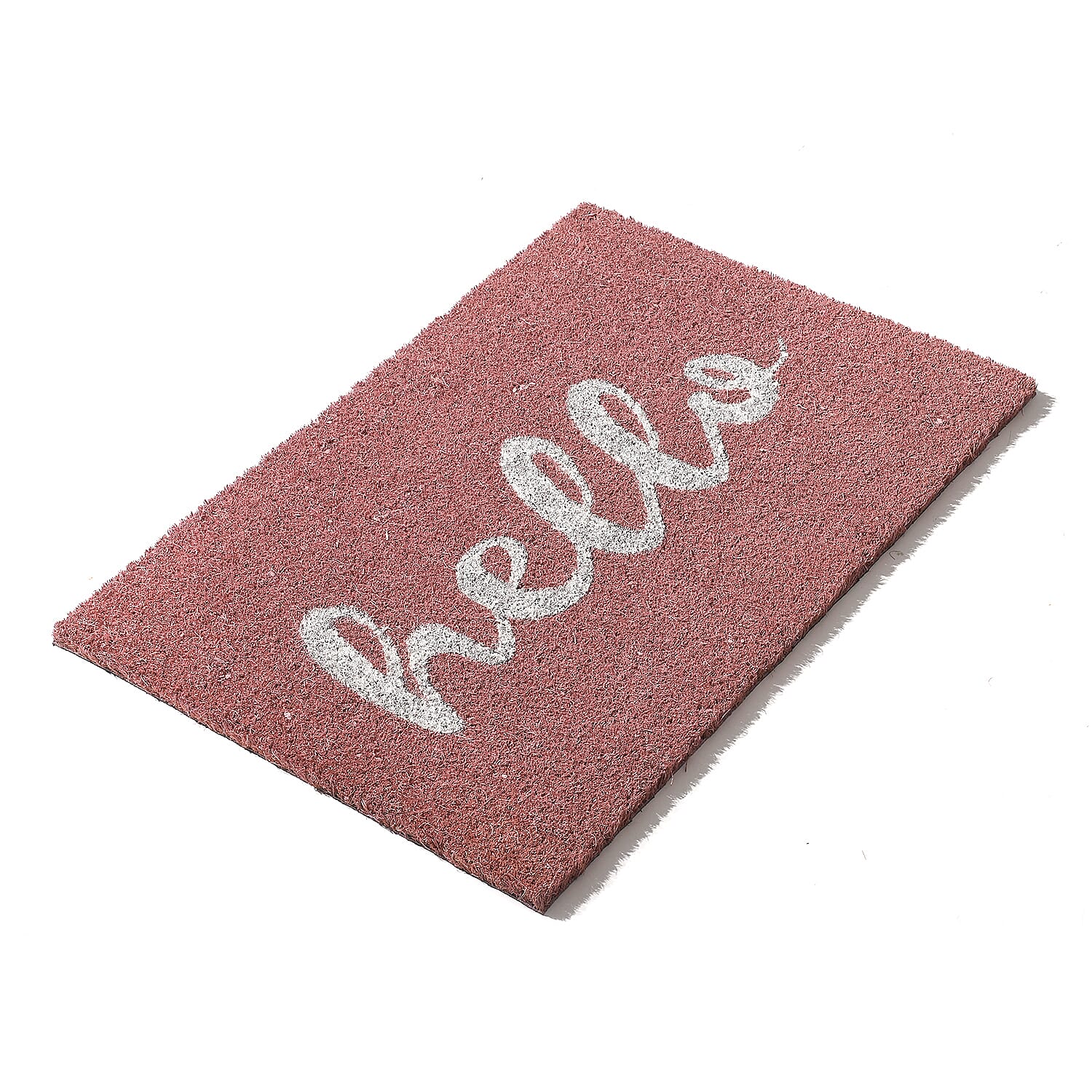 HELLO Print Backed Coir Natural Printed Rug and Door Mat (Size 60x40 cm) - Mauve - White