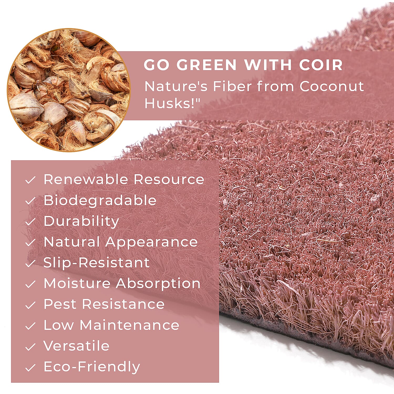 HELLO Print Backed Coir Natural Printed Rug and Door Mat (Size 60x40 cm) - Mauve - White