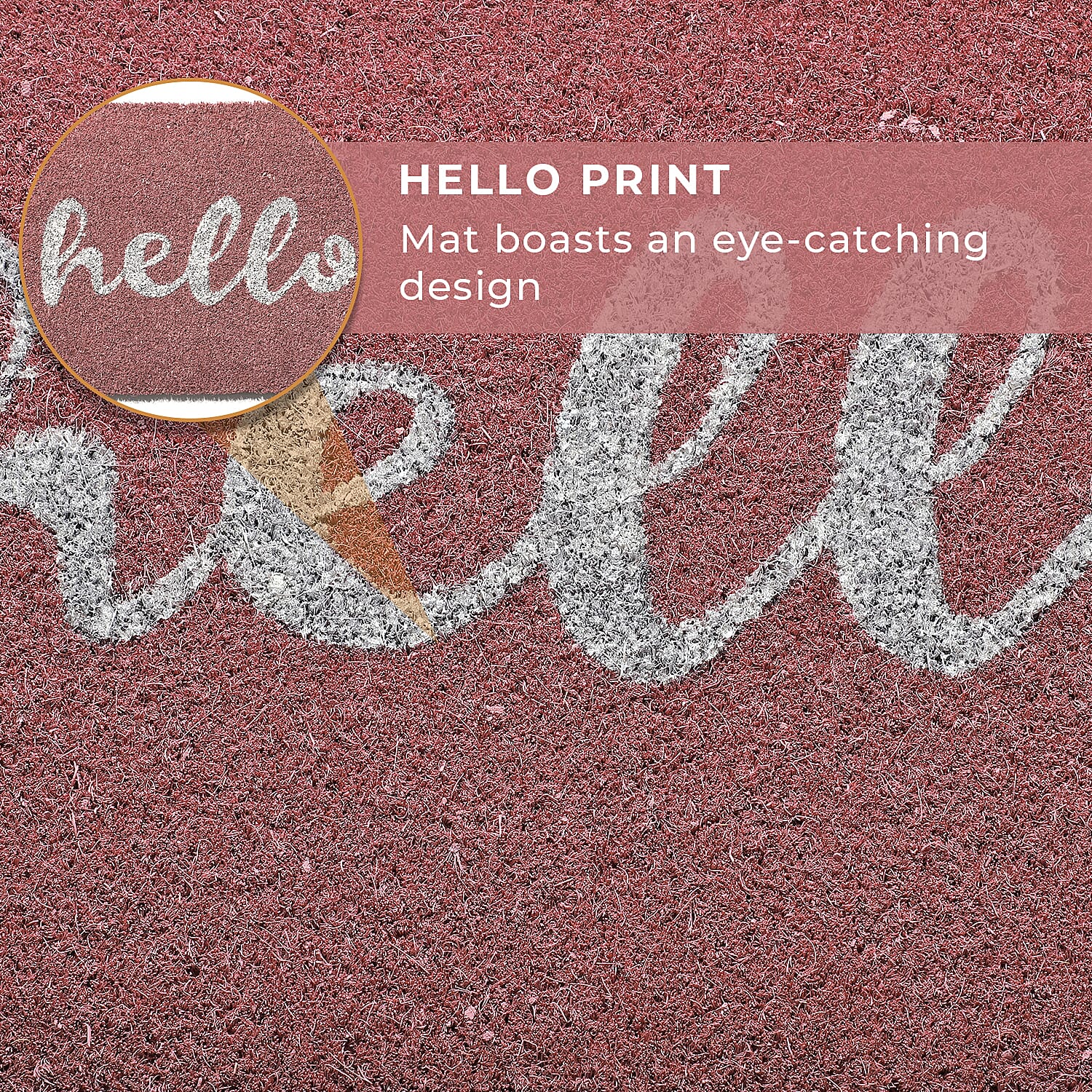 HELLO Print Backed Coir Natural Printed Rug and Door Mat (Size 60x40 cm) - Mauve - White
