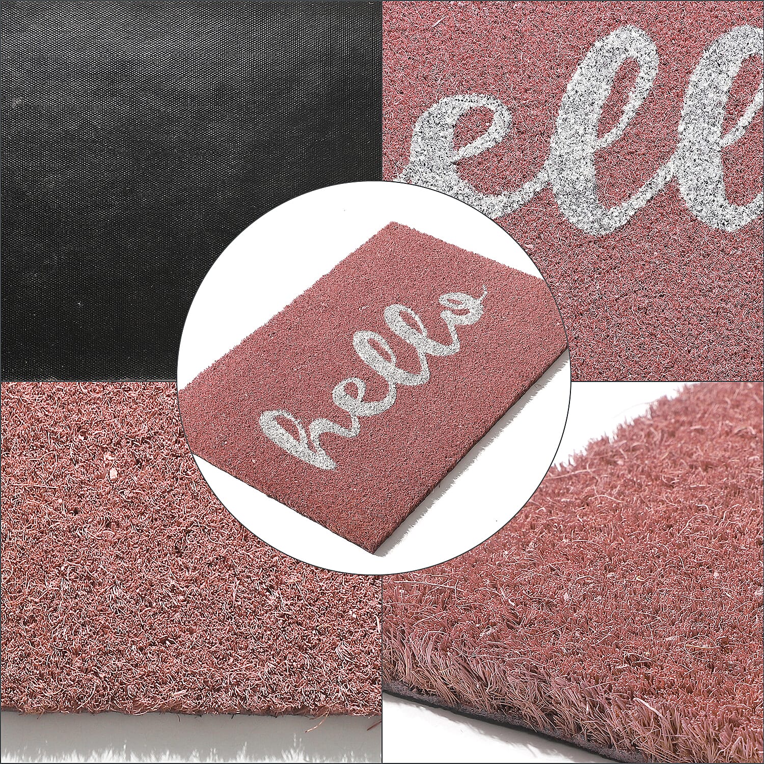HELLO Print Backed Coir Natural Printed Rug and Door Mat (Size 60x40 cm) - Mauve - White