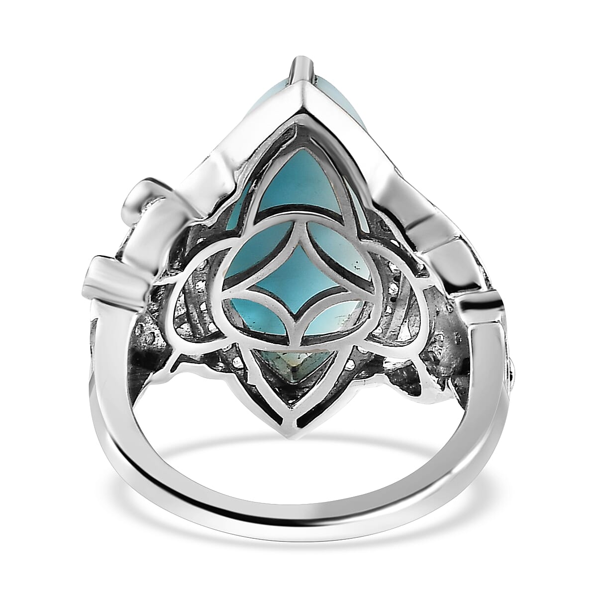 The Star Of Atlantis - Larimar and Natural Zircon Ring in Platinum Overlay Sterling Silver 7.00 Ct