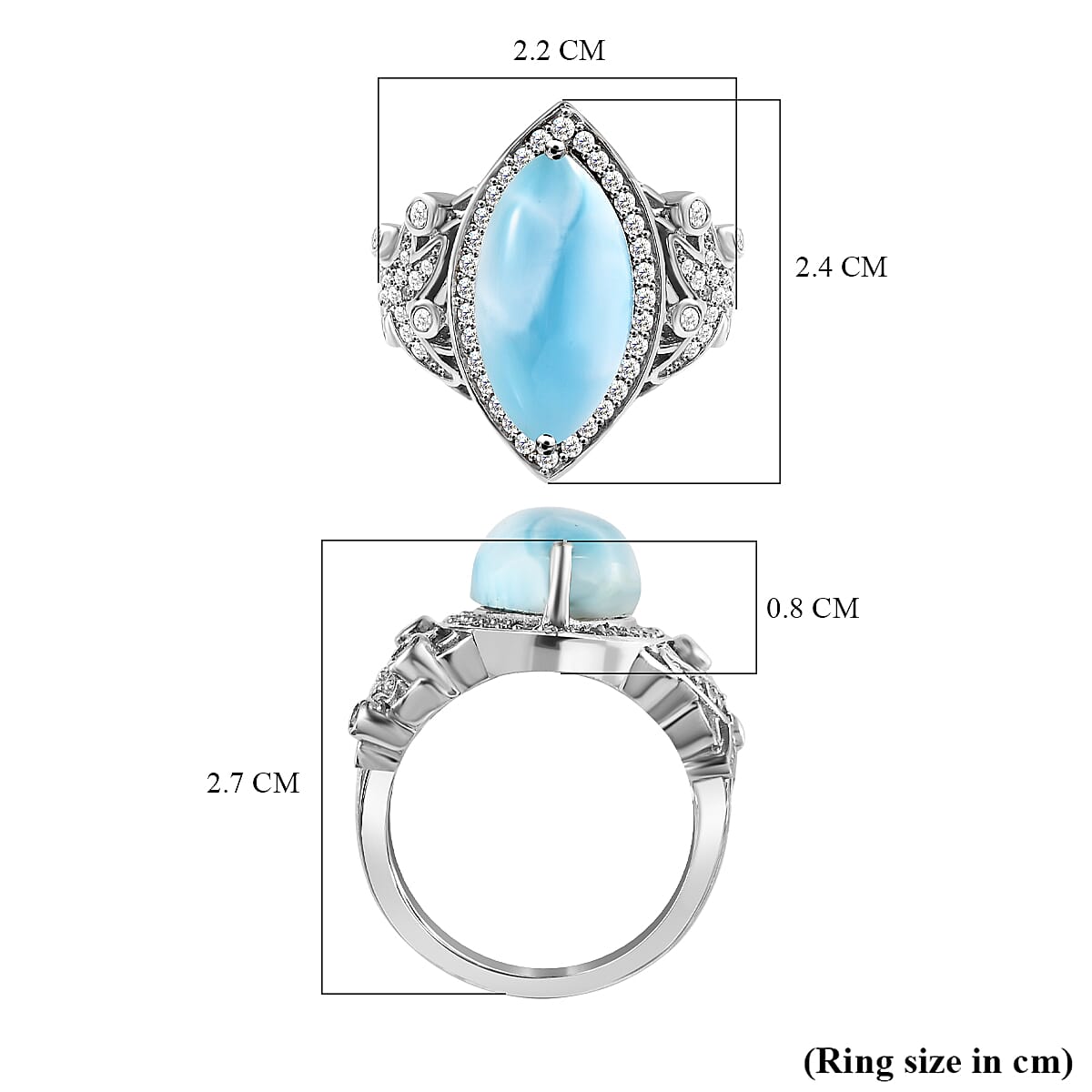 The Star Of Atlantis - Larimar and Natural Zircon Ring in Platinum Overlay Sterling Silver 7.00 Ct