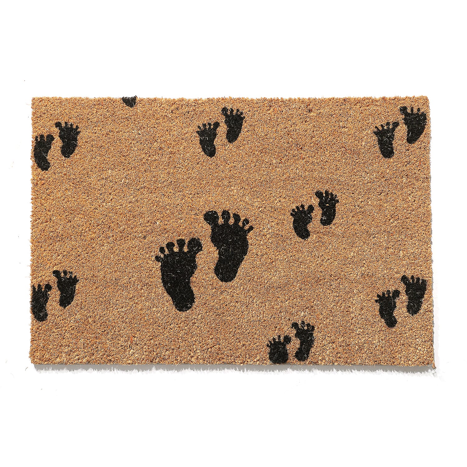Feet Design Backed Coir Natural Printed Rug and Door Mat (Size 60x40 cm) - Brown - Black