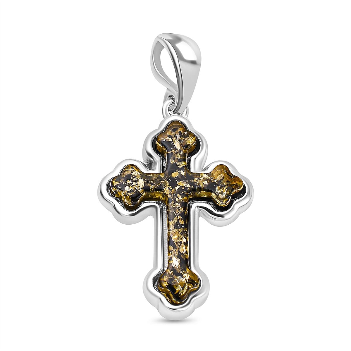 Tucson Special - Green Amber Cross Pendant in Sterling Silver