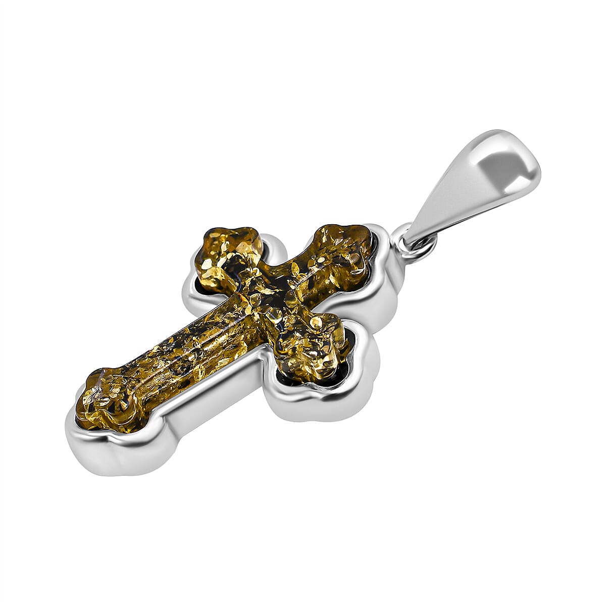 Tucson Special - Green Amber Cross Pendant in Sterling Silver