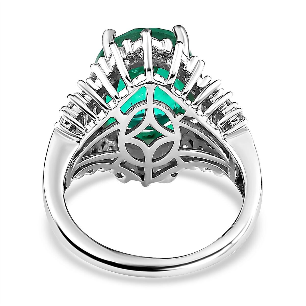 Emeraldine Triplet Quartz & Natural Zircon Ring in Platinum Overlay Sterling Silver 7.51 Ct.