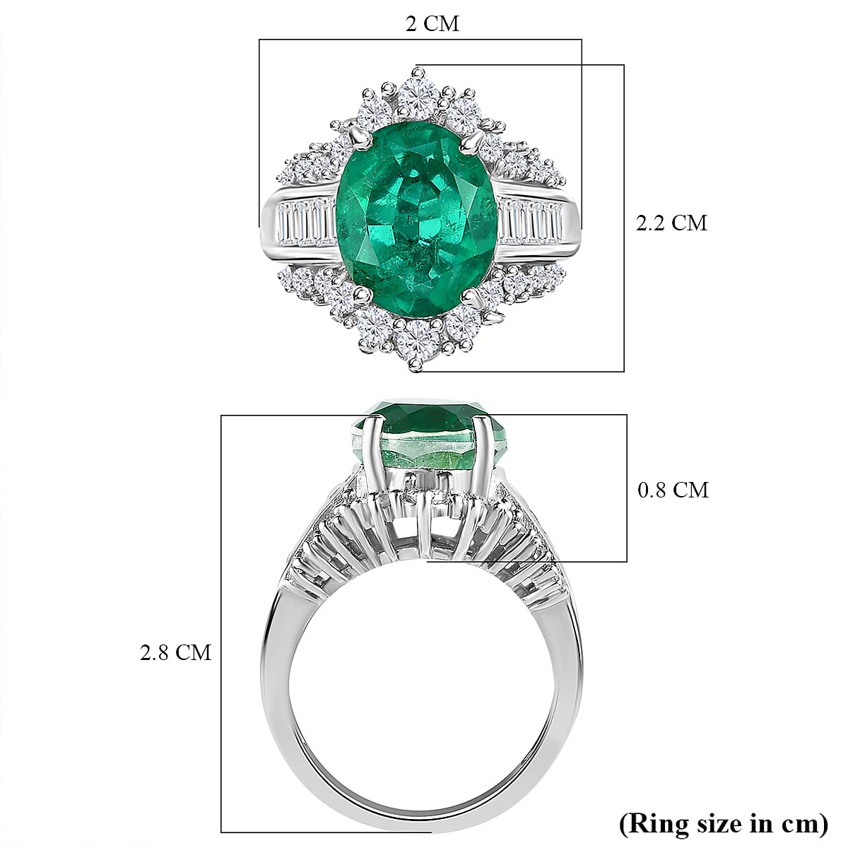 Emeraldine Triplet Quartz & Natural Zircon Ring in Platinum Overlay Sterling Silver 7.51 Ct.