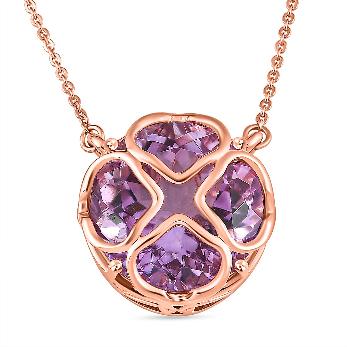 Ultimate Rose De France Amethyst Necklace (Size - 20) in 18K Rose Gold Vermeil Plated Sterling Silver 11.57 Ct