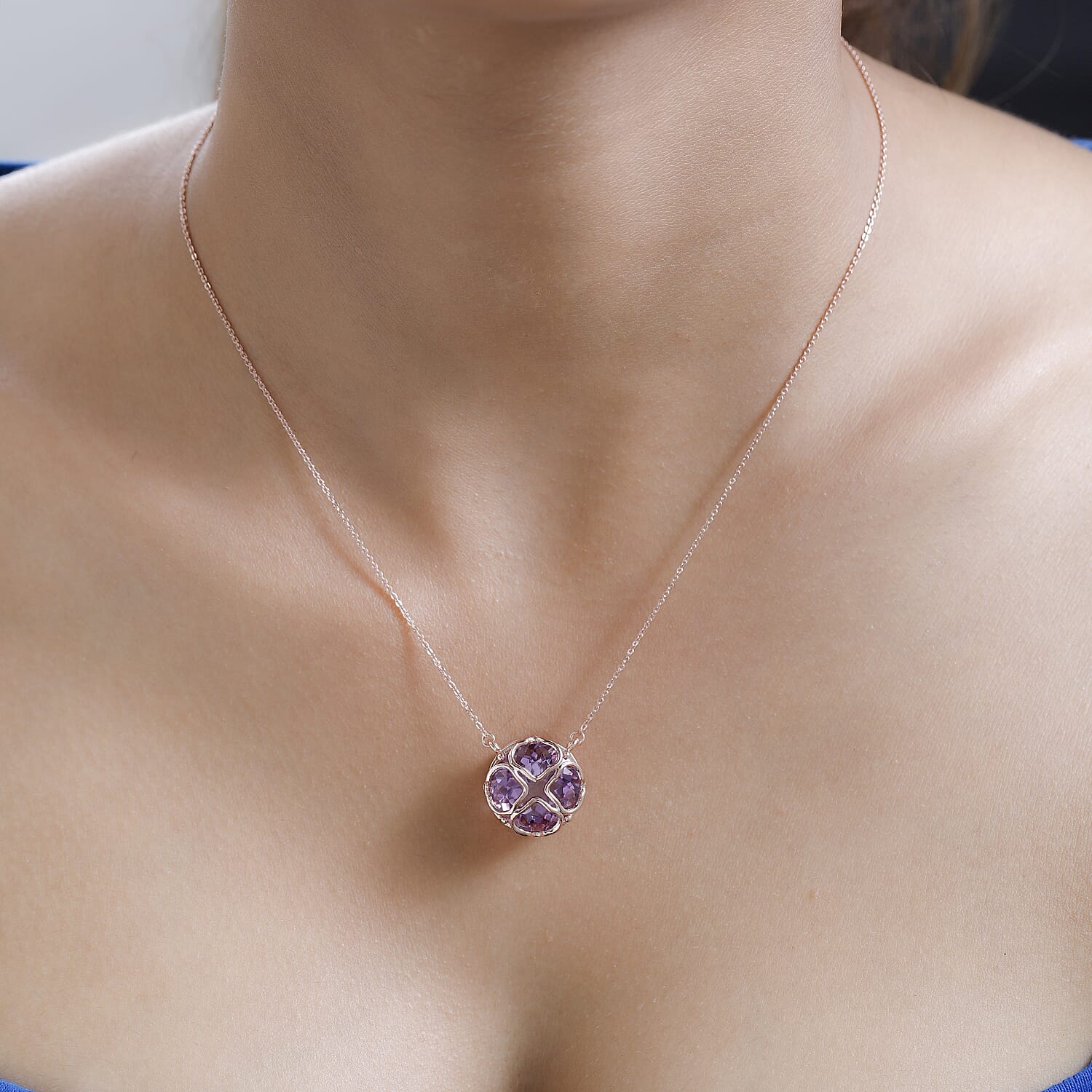 Ultimate Rose De France Amethyst Necklace (Size - 20) in 18K Rose Gold Vermeil Plated Sterling Silver 11.57 Ct