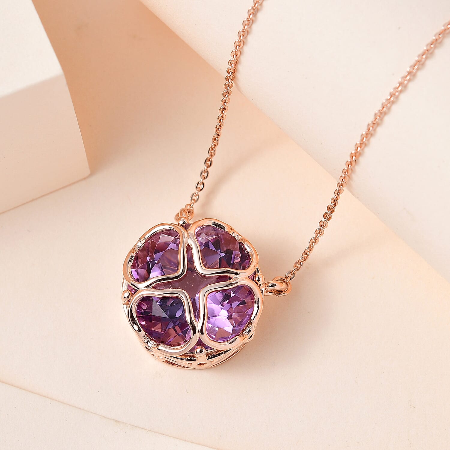 Ultimate Rose De France Amethyst Necklace (Size - 20) in 18K Rose Gold Vermeil Plated Sterling Silver 11.57 Ct