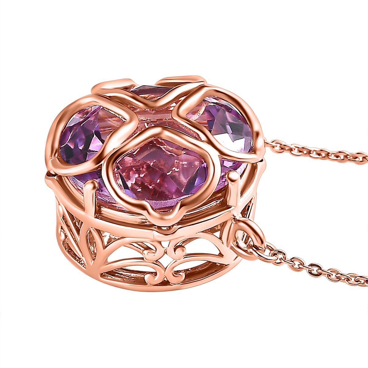 Ultimate Rose De France Amethyst Necklace (Size - 20) in 18K Rose Gold Vermeil Plated Sterling Silver 11.57 Ct