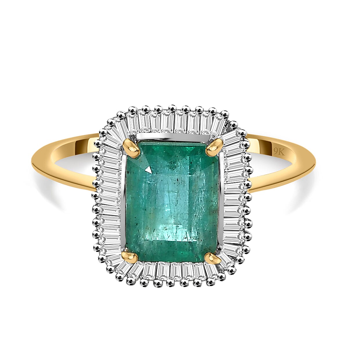 Collectors Edition 9K Yellow Gold AAA Gemfields Emerald & Diamond Halo Ring 2.00 Ct.
