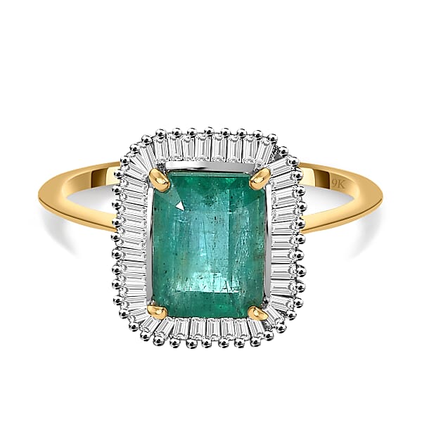 Collectors Edition 9K Yellow Gold AAA Gemfields Emerald & Diamond Halo