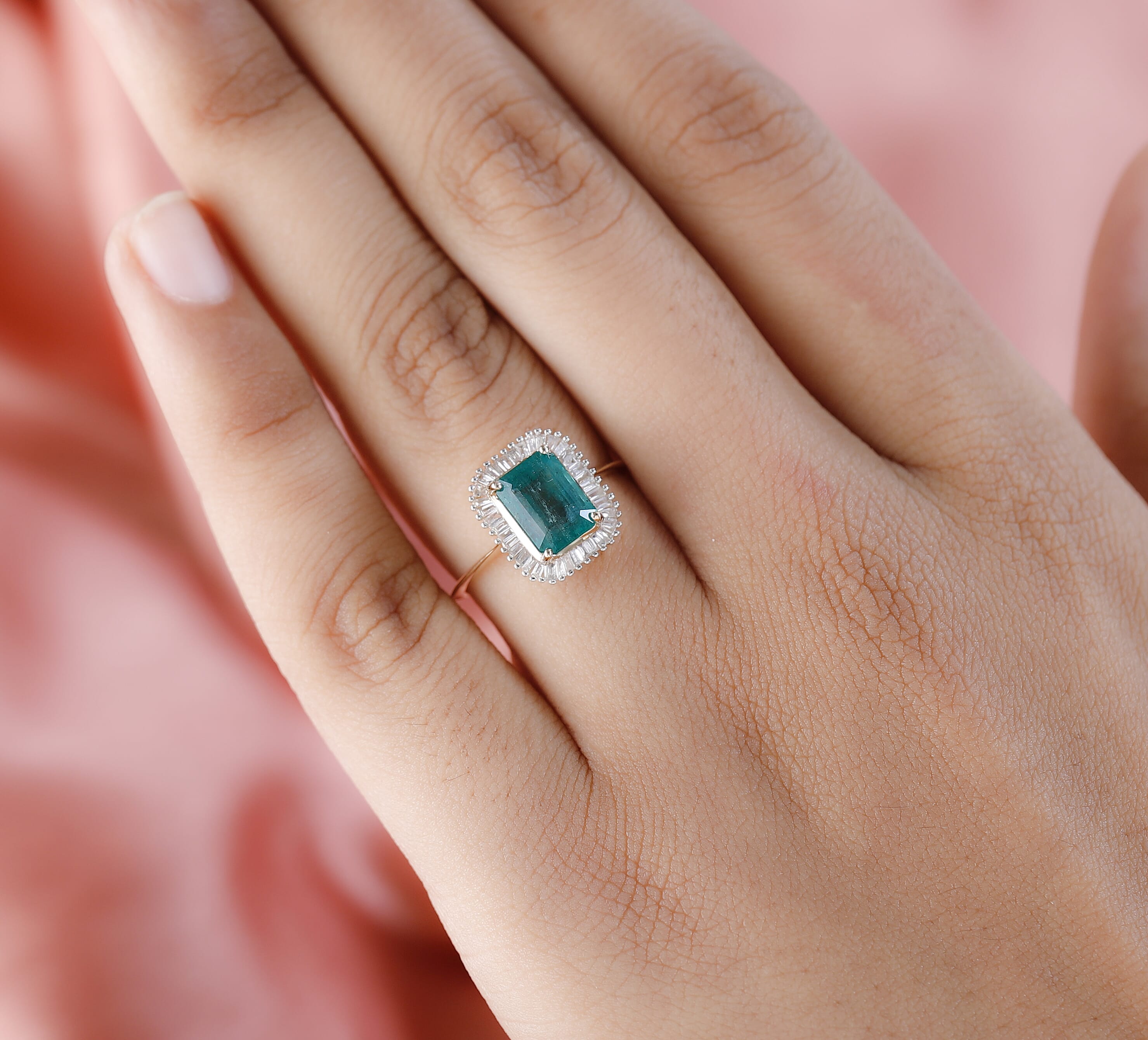 Collectors Edition 9K Yellow Gold AAA Gemfields Emerald & Diamond Halo Ring 2.00 Ct.