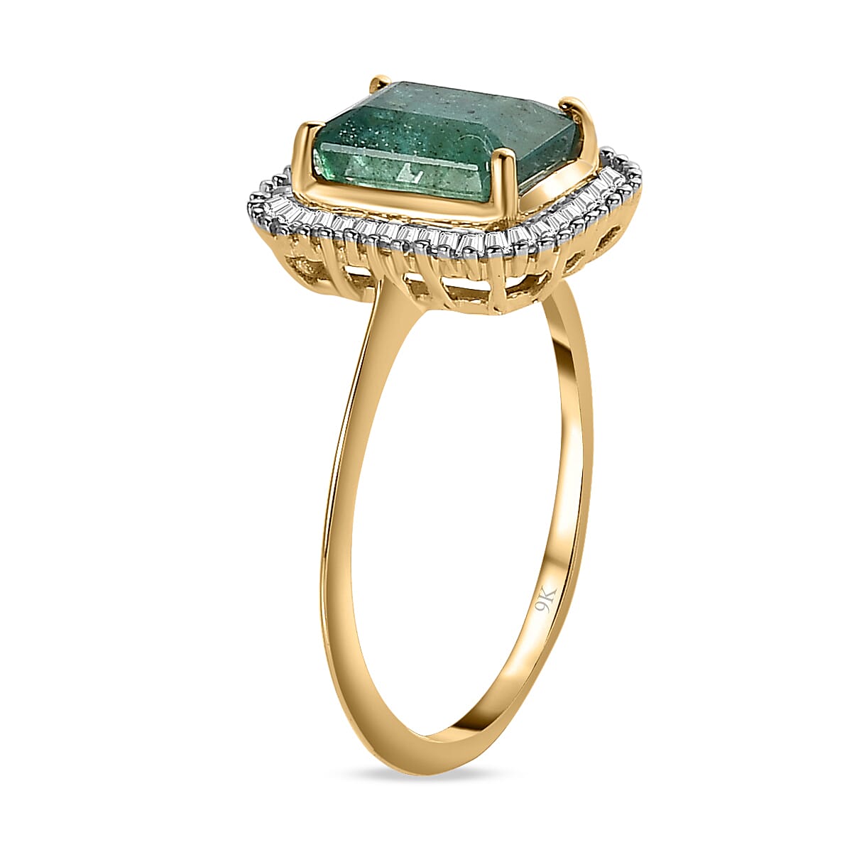 Collectors Edition 9K Yellow Gold AAA Gemfields Emerald & Diamond Halo Ring 2.00 Ct.
