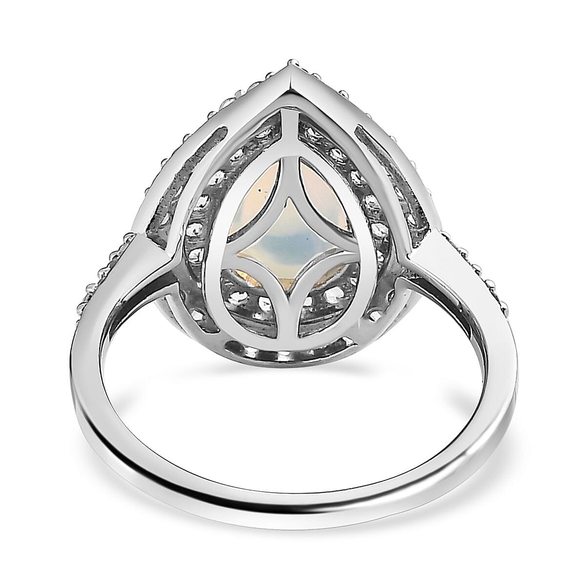 AAA Ethiopian Welo Opal, Pink Sapphire and Natural Zircon Teardrop Halo Ring in Platinum Overlay Sterling Silver 2.00 Ct