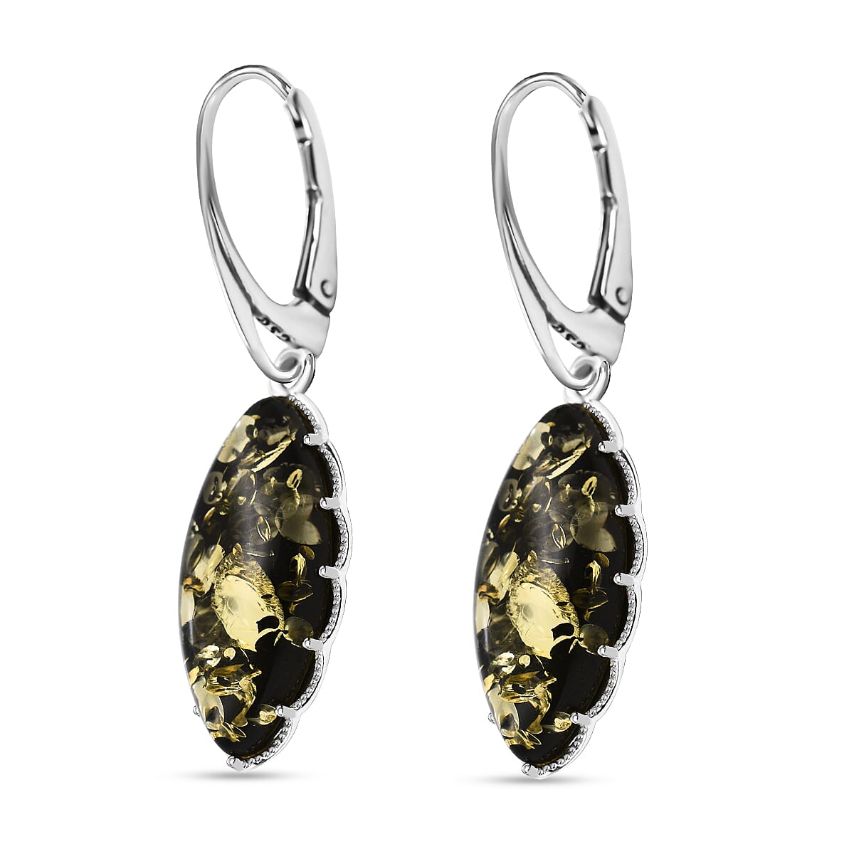 Tucson Special - Green Amber Lever Back Earrings in Sterling Silver