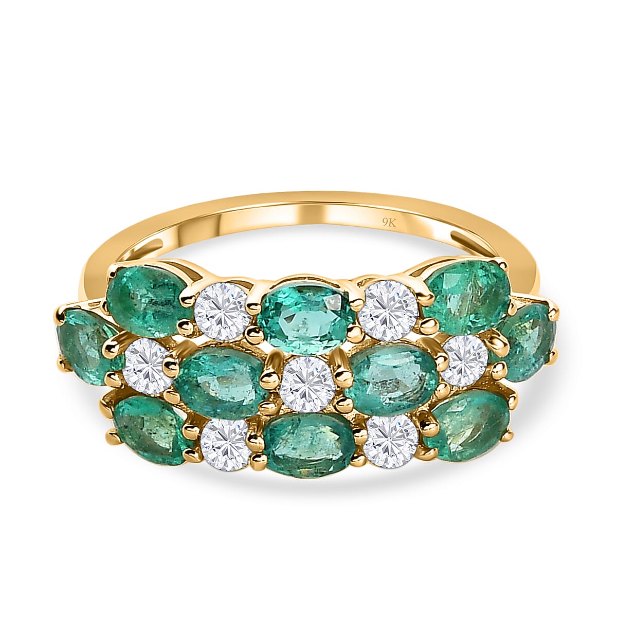 9K Yellow Gold AAA Gemfields Emerald & Moissanite Ring 2.27 Ct.