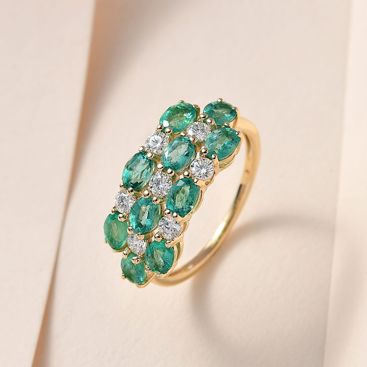 9K Yellow Gold AAA Gemfields Emerald & Moissanite Ring 2.27 Ct.