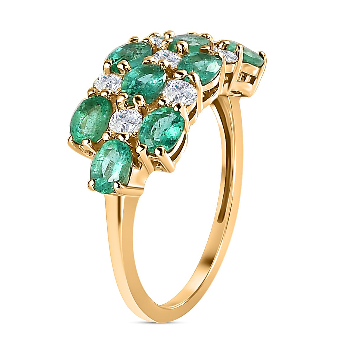 9K Yellow Gold AAA Gemfields Emerald & Moissanite Ring 2.27 Ct.
