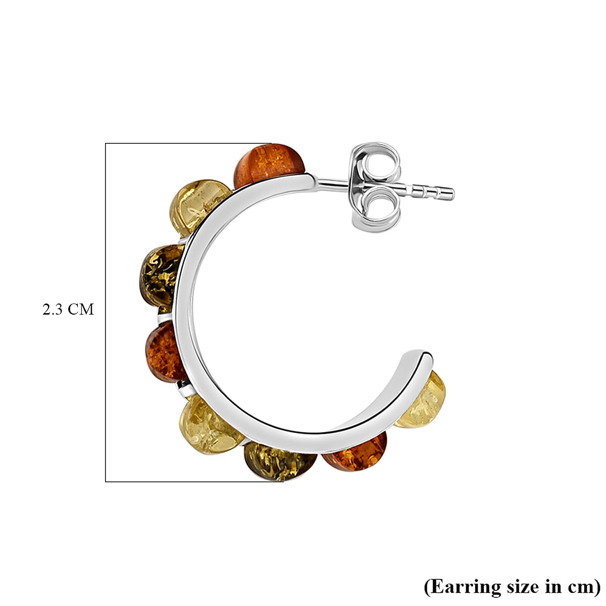 Tucson Special - Multi Colour Amber Half Hoop Earrings in Sterling Silver