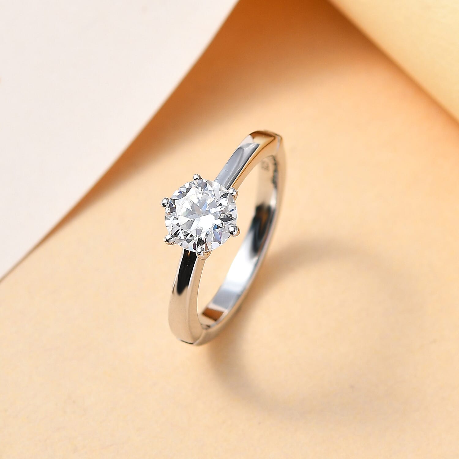 First Time Ever OPENABLE  Moissanite Solitaire Ring in Platinum Overlay Sterling Silver