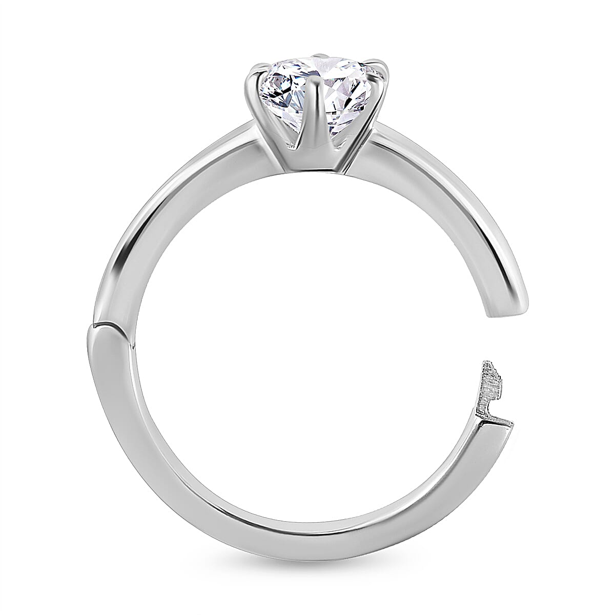First Time Ever OPENABLE  Moissanite Solitaire Ring in Platinum Overlay Sterling Silver