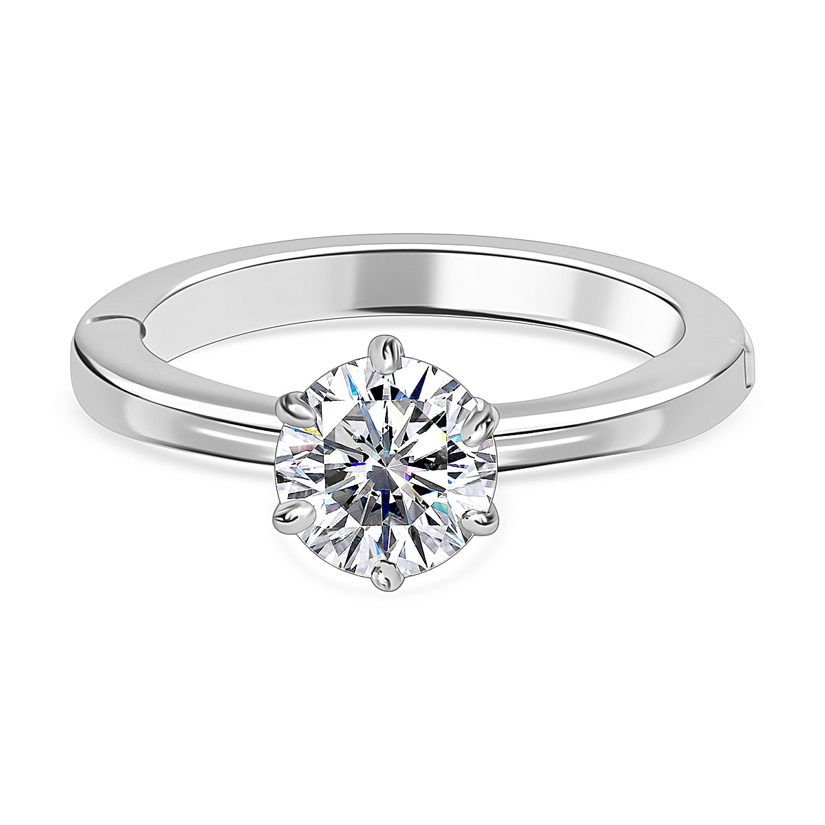 First Time Ever OPENABLE  Moissanite Solitaire Ring in Platinum Overlay Sterling Silver