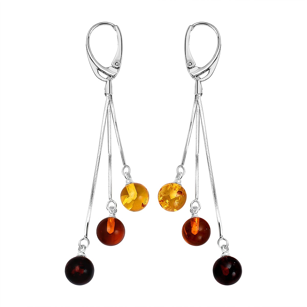 Tucson Special - Multi Colour Amber Lever Back Earrings in Sterling Silver