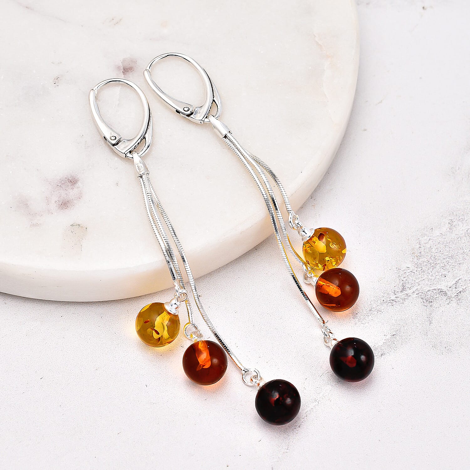 Tucson Special - Multi Colour Amber Lever Back Earrings in Sterling Silver