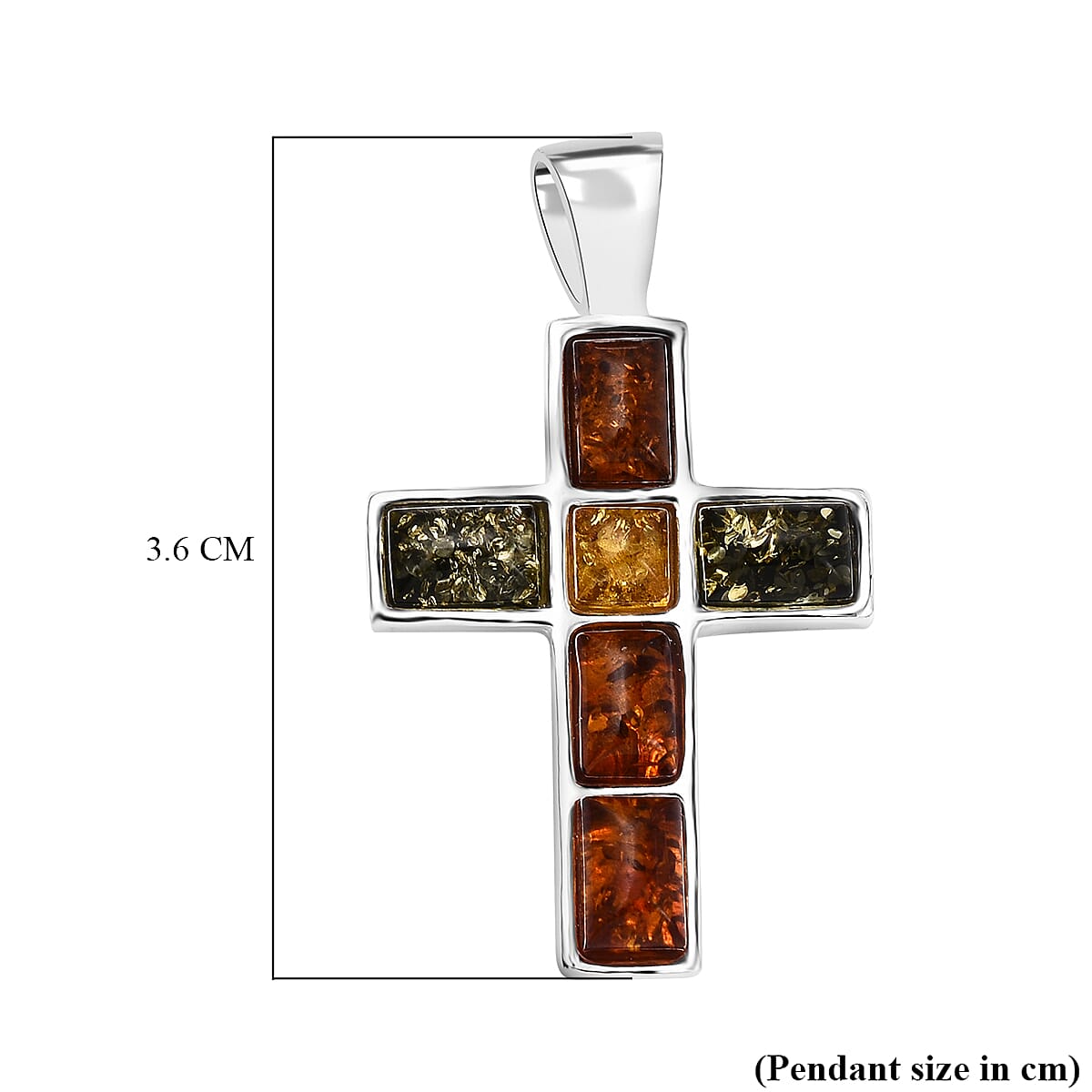 Tucson Special - Multi Colour Amber Cross Pendant in Sterling Silver