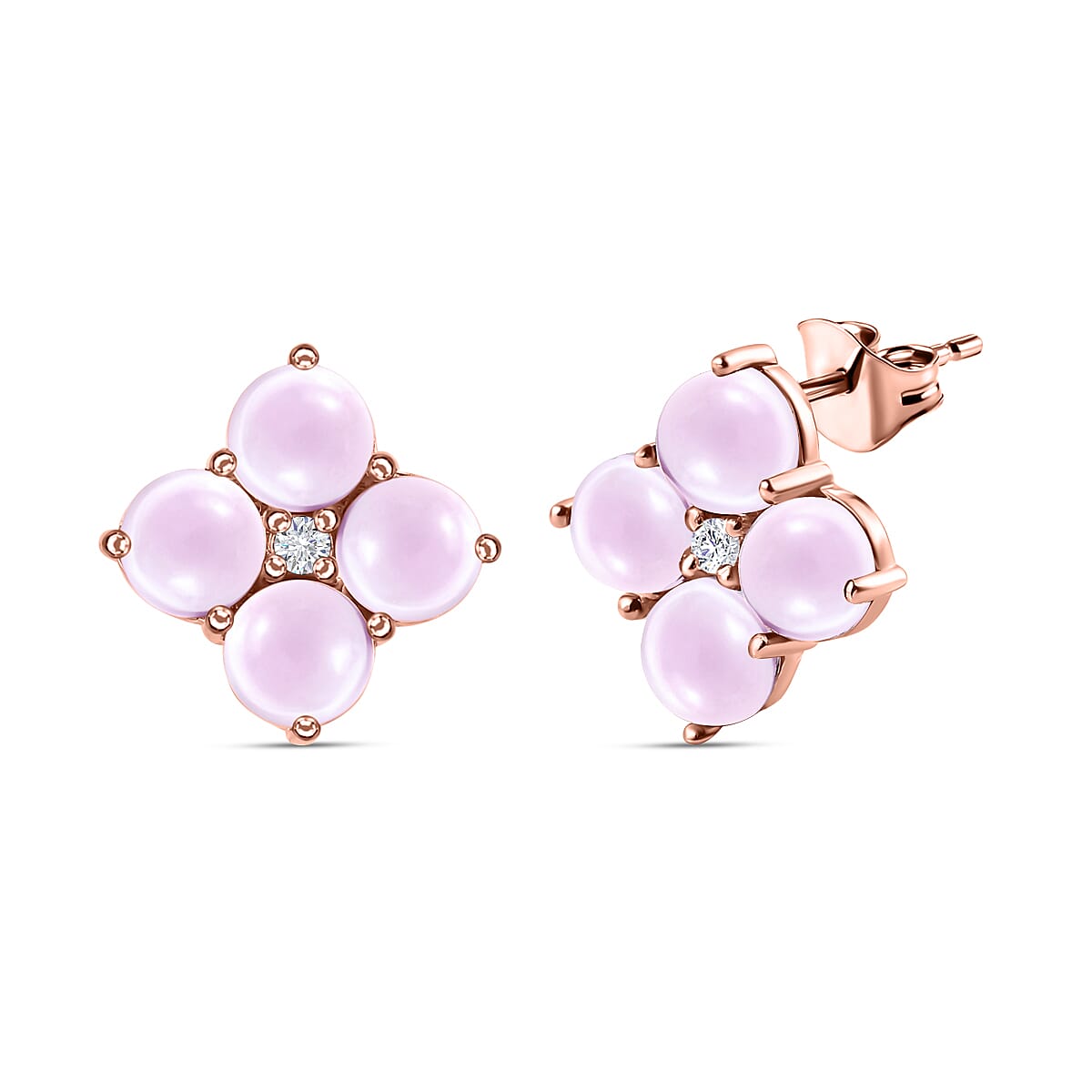 Pink Amethyst and Natural Zircon Stud Earrings in 18K Rose Gold Vermeil Plated Sterling Silver 4.63 Ct.